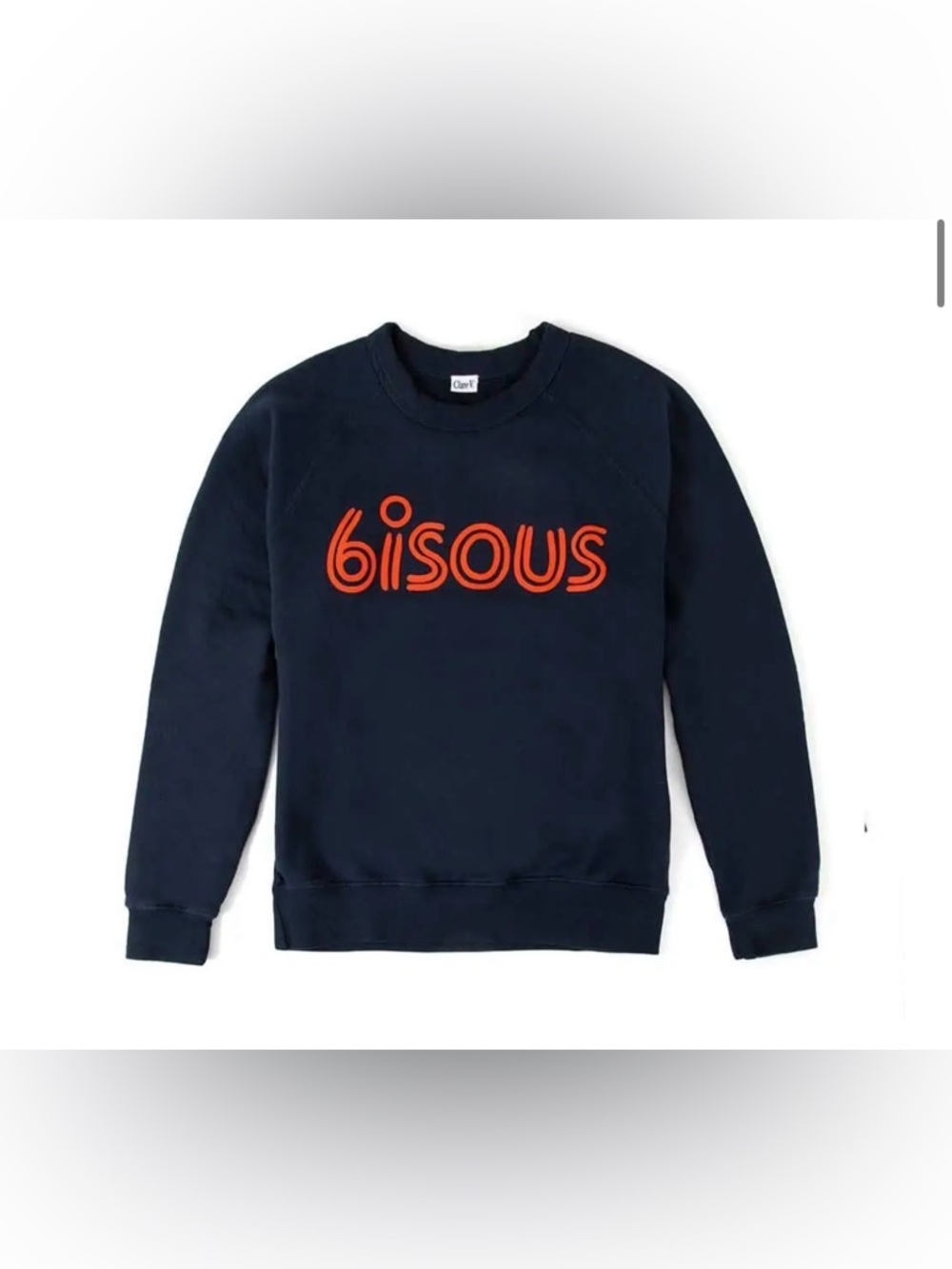 Clare V Navy 'Bisous' Crewneck Sweatshirt - Blue - Small - 100% Organic Cotton